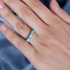 Sleeping Beauty Turquoise & White Zircon Ring in rhodium Sterling Silver