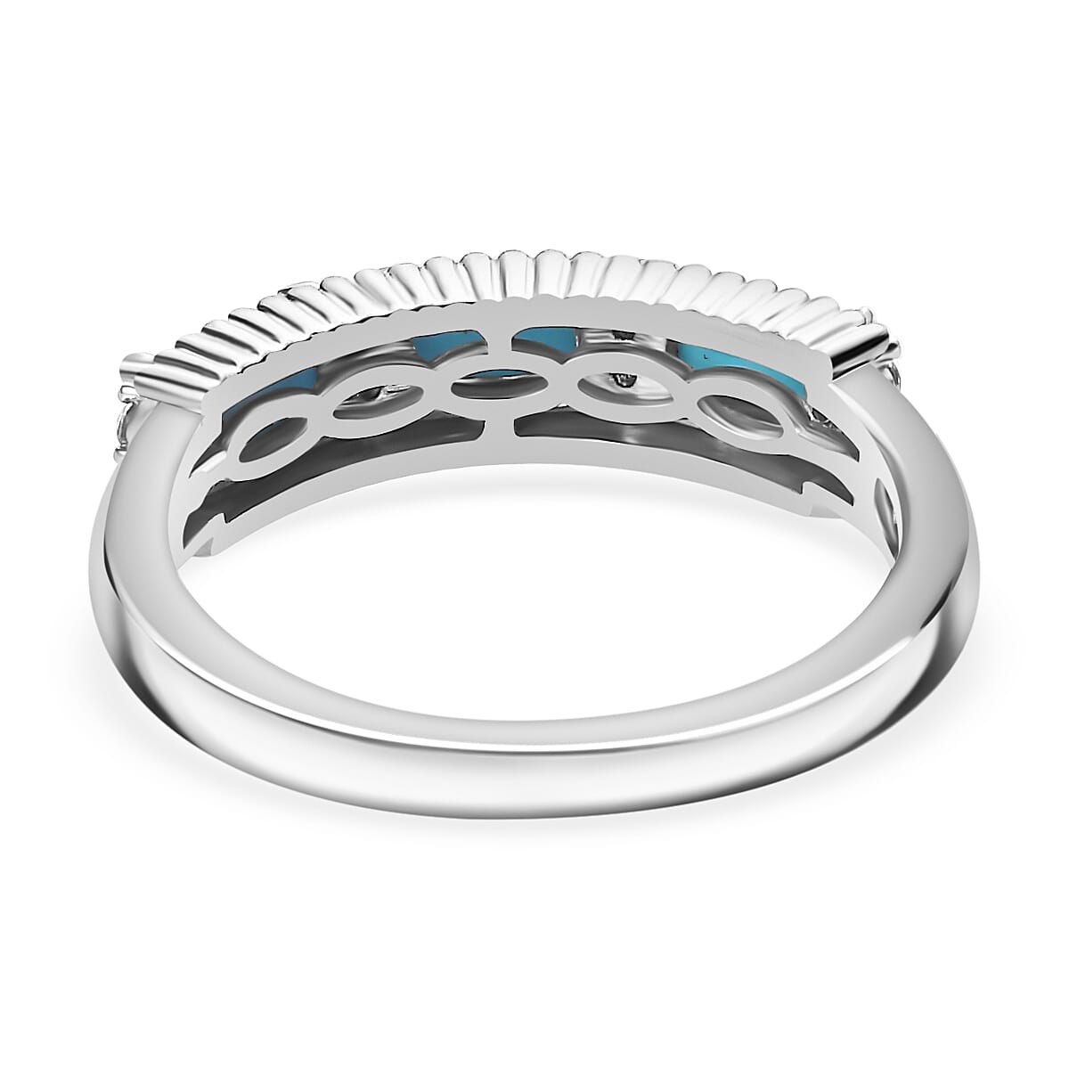 Sleeping Beauty Turquoise, White Zircon Ring in Rhodium Overlay Sterling Silver 7878874 4