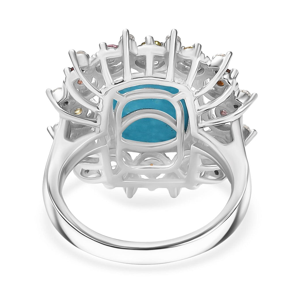 Sleeping Beauty Turquoise, White Zircon & Multi-Tourmaline Cosmo  Ring in Rhodium Overlay Sterling Silver 3.28 Ct.