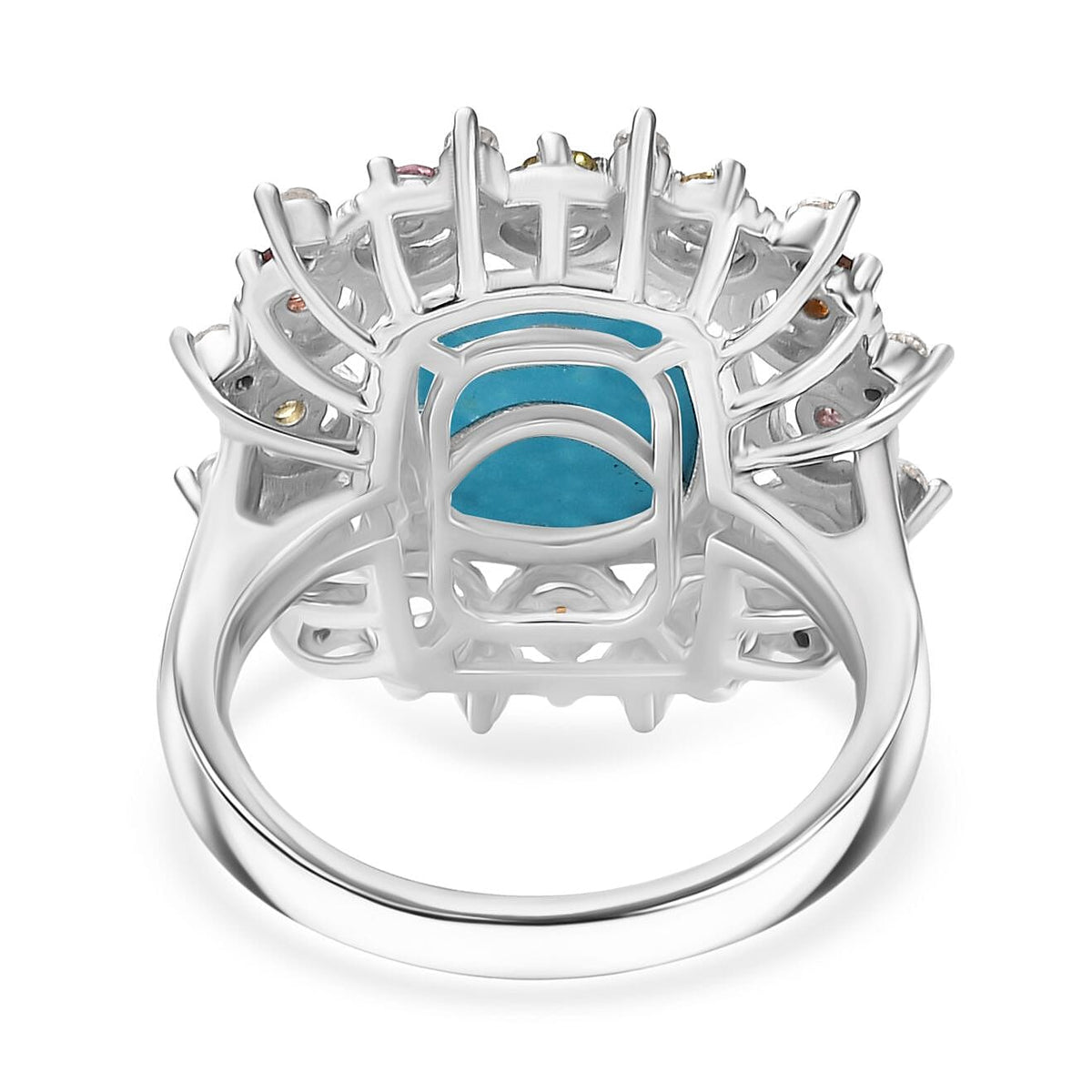 Sleeping Beauty Turquoise, White Zircon &amp; Multi-Tourmaline Cosmo  Ring in Rhodium Overlay Sterling Silver 3.28 Ct. 8132276 5