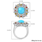 Sleeping Beauty Turquoise, White Zircon & Multi-Tourmaline Cosmo  Ring in Rhodium Overlay Sterling Silver 3.28 Ct.
