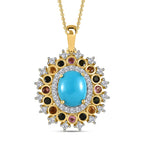 Arizona Sleeping Beauty Turquoise, Natural Zircon & Multi-Tourmaline Halo Pendant with Chain (Size 20) in 18K Yellow Gold Vermeil Plated Sterling Silver 4.01 Ct, Silver Wt. 5.51 Gms