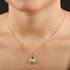 Sleeping Beauty Turquoise & White Zircon Pendant with Chain (Size 20) in 14K Yellow Gold Plating Sterling Silver