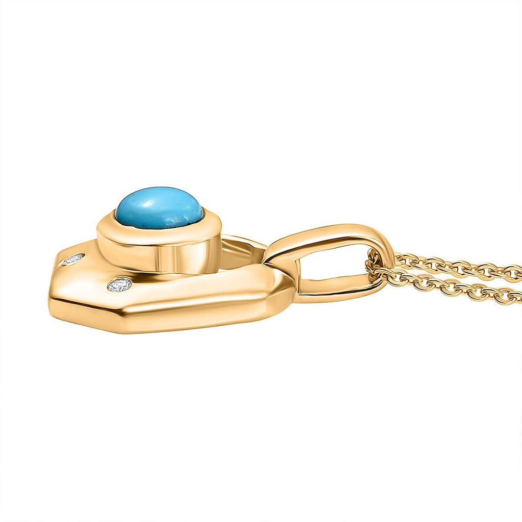 Sleeping Beauty Turquoise & White Zircon Pendant with Chain (Size 20) in 14K Yellow Gold Plating Sterling Silver