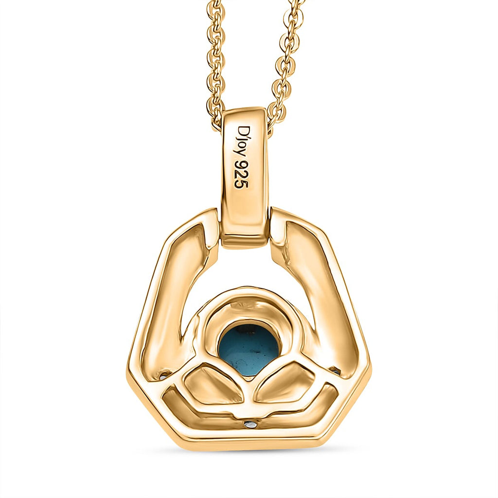 Sleeping Beauty Turquoise & White Zircon Pendant with Chain (Size 20) in 14K Yellow Gold Plating Sterling Silver