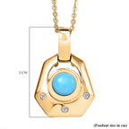 Sleeping Beauty Turquoise & White Zircon Pendant with Chain (Size 20) in 14K Yellow Gold Plating Sterling Silver
