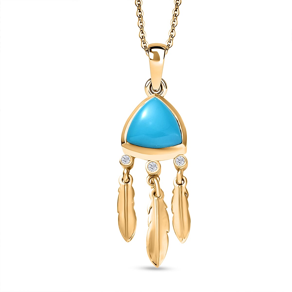 D'Joy Sleeping Beauty Turquoise &amp; White Zircon Pendant with Chain (Size 20) in 18K Yellow Gold Plating Sterling Silver 1.82 Ct. 4426311 0