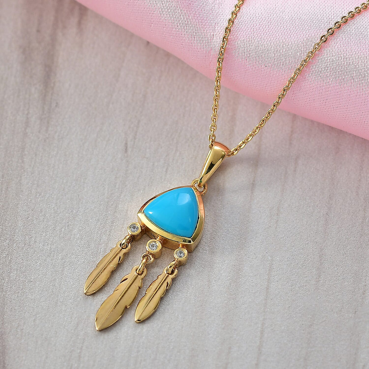D'Joy Sleeping Beauty Turquoise &amp; White Zircon Pendant with Chain (Size 20) in 18K Yellow Gold Plating Sterling Silver 1.82 Ct. 4426311 2