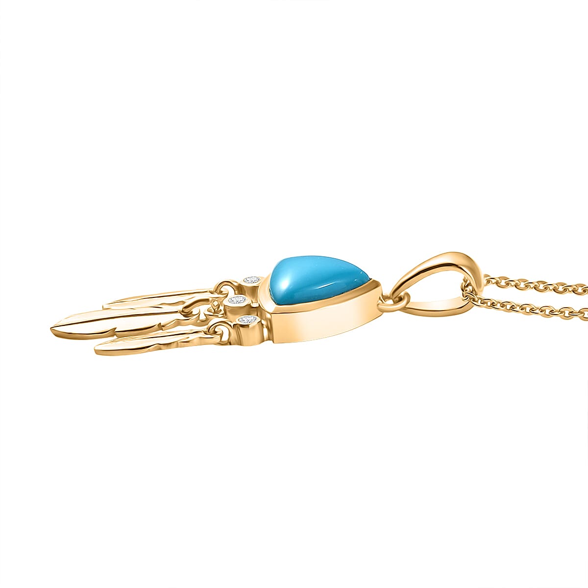 D'Joy Sleeping Beauty Turquoise &amp; White Zircon Pendant with Chain (Size 20) in 18K Yellow Gold Plating Sterling Silver 1.82 Ct. 4426311 3
