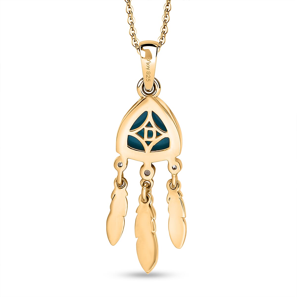 D'Joy Sleeping Beauty Turquoise &amp; White Zircon Pendant with Chain (Size 20) in 18K Yellow Gold Plating Sterling Silver 1.82 Ct. 4426311 4