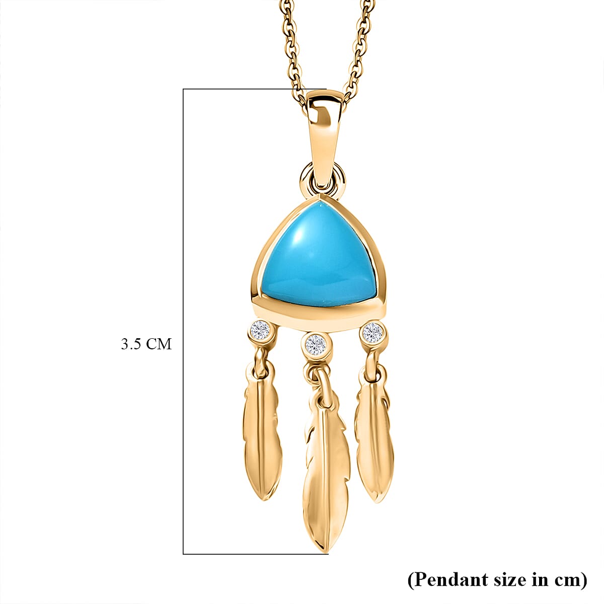 D'Joy Sleeping Beauty Turquoise &amp; White Zircon Pendant with Chain (Size 20) in 18K Yellow Gold Plating Sterling Silver 1.82 Ct. 4426311 5