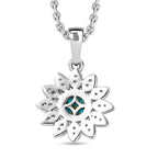 Arizona Sleeping Beauty Turquoise & Natural Zircon Floral Pendant with Chain (Size 20) in Platinum Overlay Sterling Silver