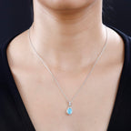 Arizona Sleeping Beauty Turquoise & Zircon Pendant with Chain (Size 20) in Platinum Overlay Sterling Silver 1.21 Ct
