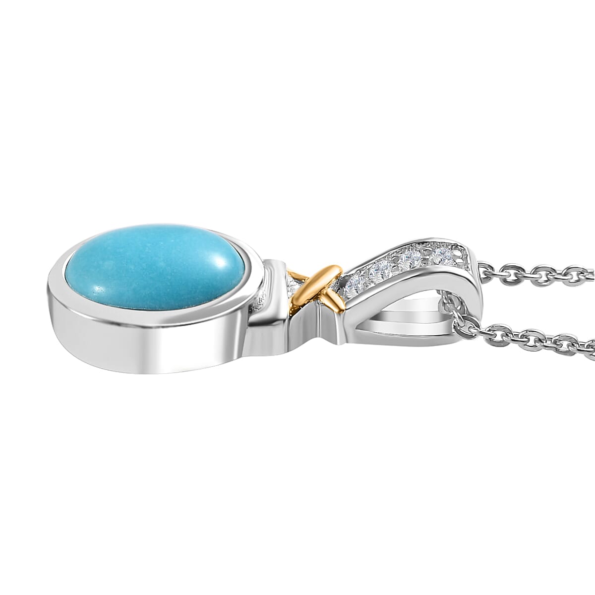 Arizona Sleeping Beauty Turquoise &amp; Zircon Pendant with Chain (Size 20) in Platinum Overlay Sterling Silver 1.21 Ct 4267138 4