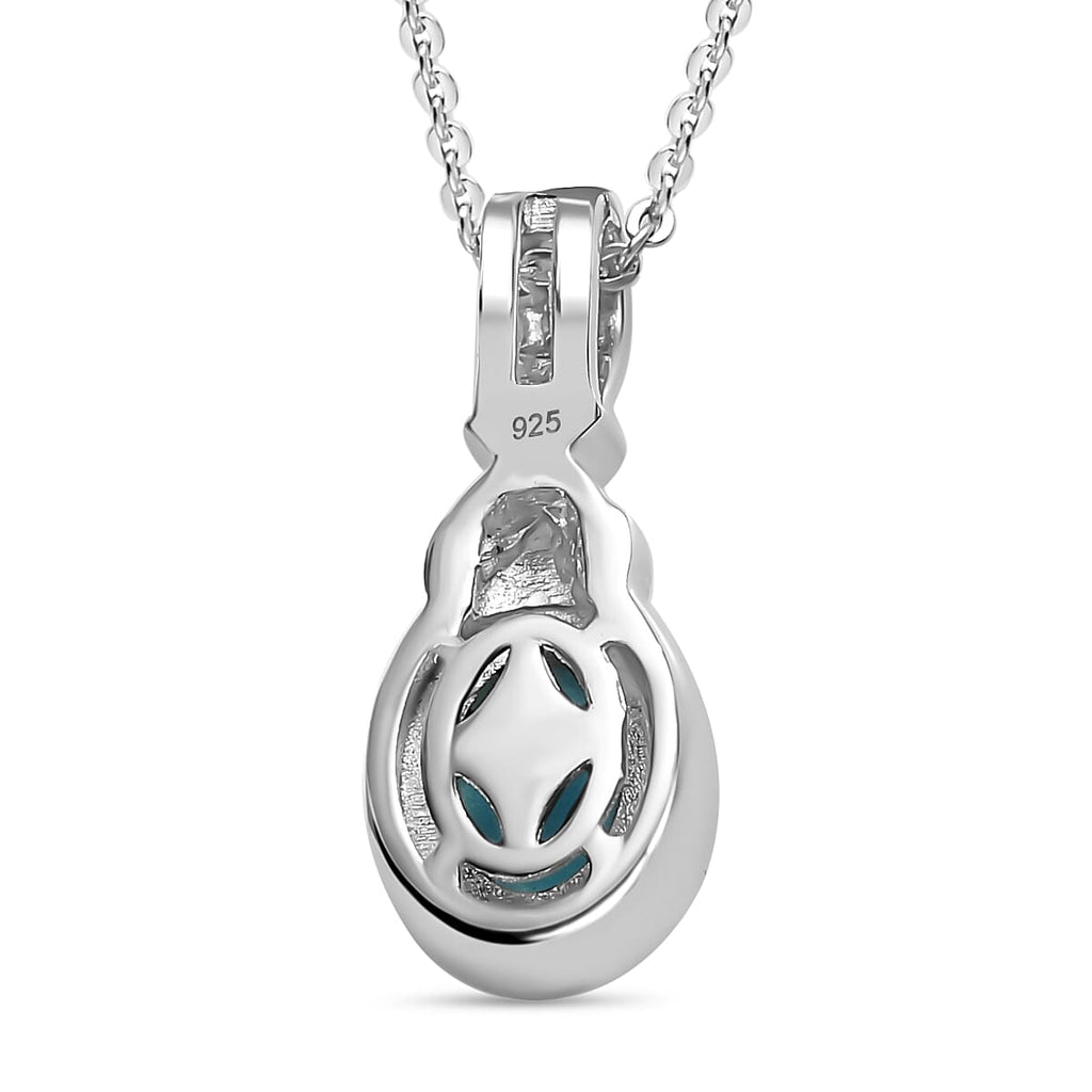 Arizona Sleeping Beauty Turquoise & Zircon Pendant with Chain (Size 20) in Platinum Overlay Sterling Silver 1.21 Ct