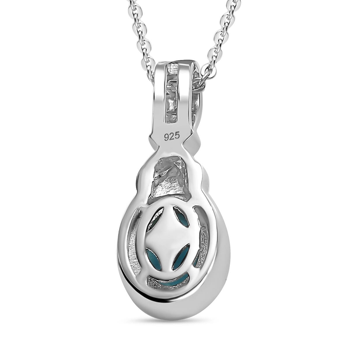 Arizona Sleeping Beauty Turquoise &amp; Zircon Pendant with Chain (Size 20) in Platinum Overlay Sterling Silver 1.21 Ct 4267138 5