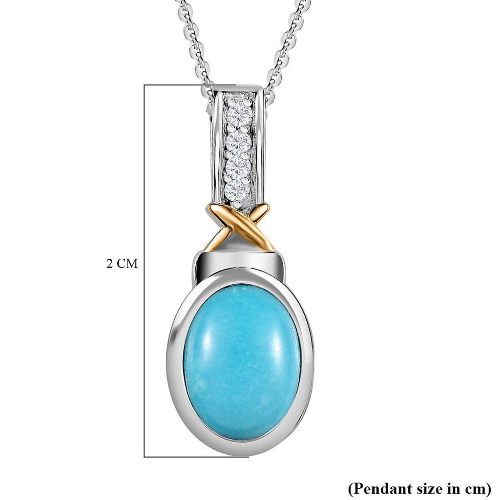 Arizona Sleeping Beauty Turquoise & Zircon Pendant with Chain (Size 20) in Platinum Overlay Sterling Silver 1.21 Ct