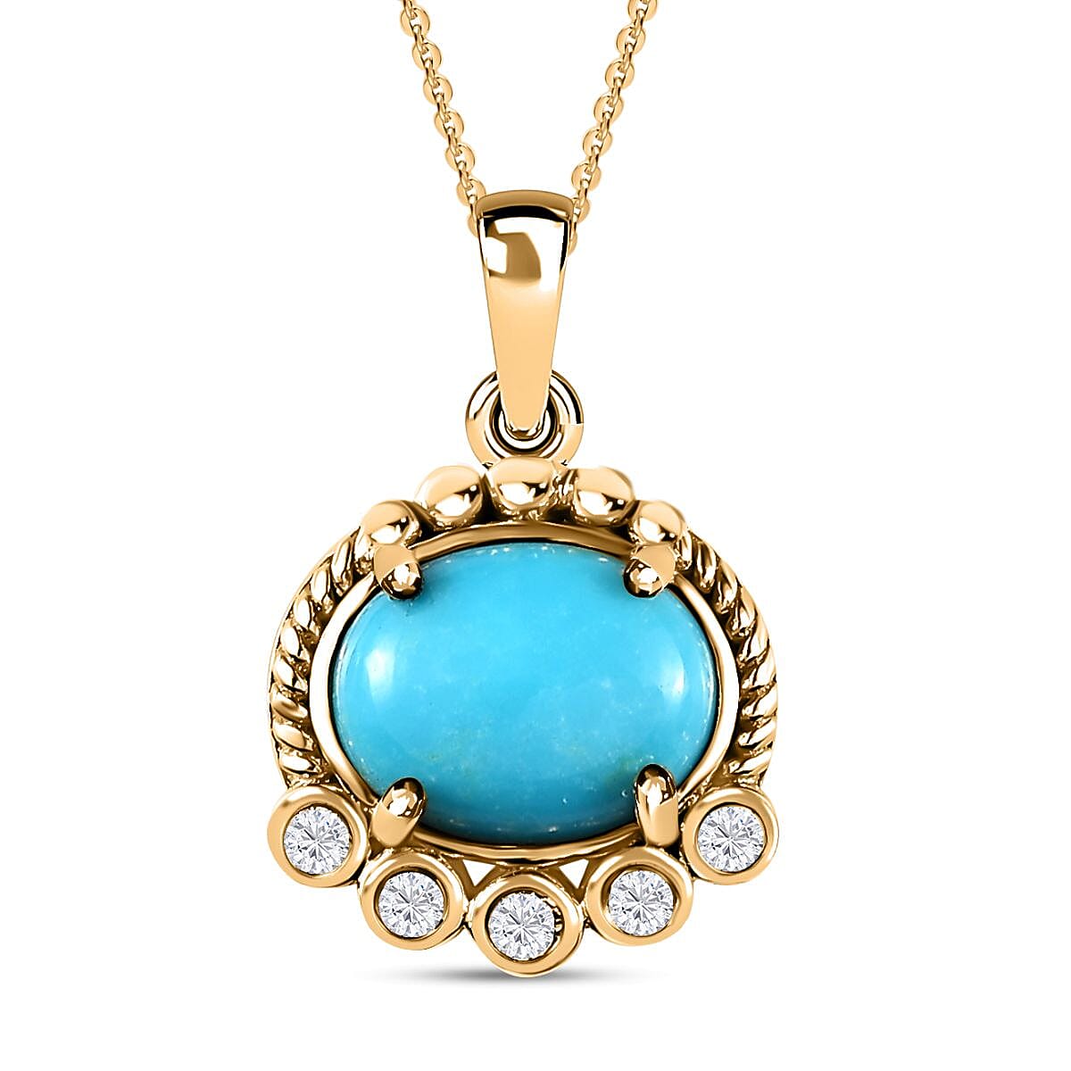 Arizona Sleeping Beauty Turquoise &amp; Natural Zircon Pendant with Chain (Size 20) in 18K Yellow Gold Vermeil Plated Sterling Silver 2.08 Ct. 4231333 0