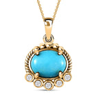Arizona Sleeping Beauty Turquoise & Natural Zircon Pendant with Chain (Size 20) in 18K Yellow Gold Vermeil Plated Sterling Silver 2.08 Ct.