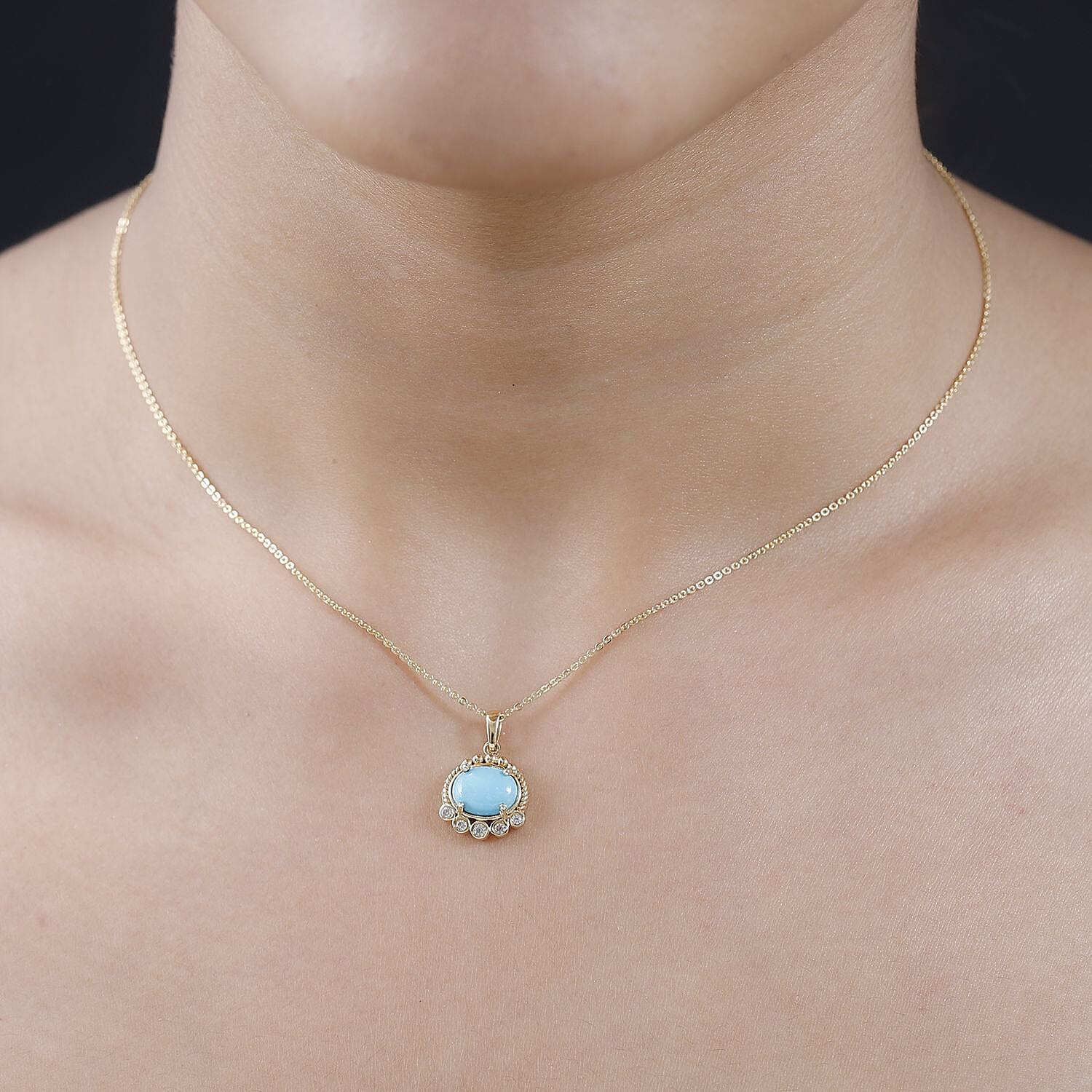 Arizona Sleeping Beauty Turquoise &amp; Natural Zircon Pendant with Chain (Size 20) in 18K Yellow Gold Vermeil Plated Sterling Silver 2.08 Ct. 4231333 1