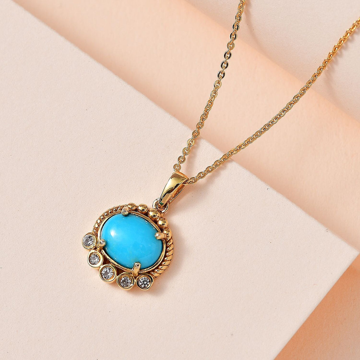 Arizona Sleeping Beauty Turquoise &amp; Natural Zircon Pendant with Chain (Size 20) in 18K Yellow Gold Vermeil Plated Sterling Silver 2.08 Ct. 4231333 2