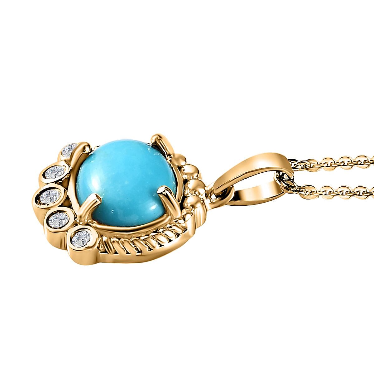 Arizona Sleeping Beauty Turquoise &amp; Natural Zircon Pendant with Chain (Size 20) in 18K Yellow Gold Vermeil Plated Sterling Silver 2.08 Ct. 4231333 3