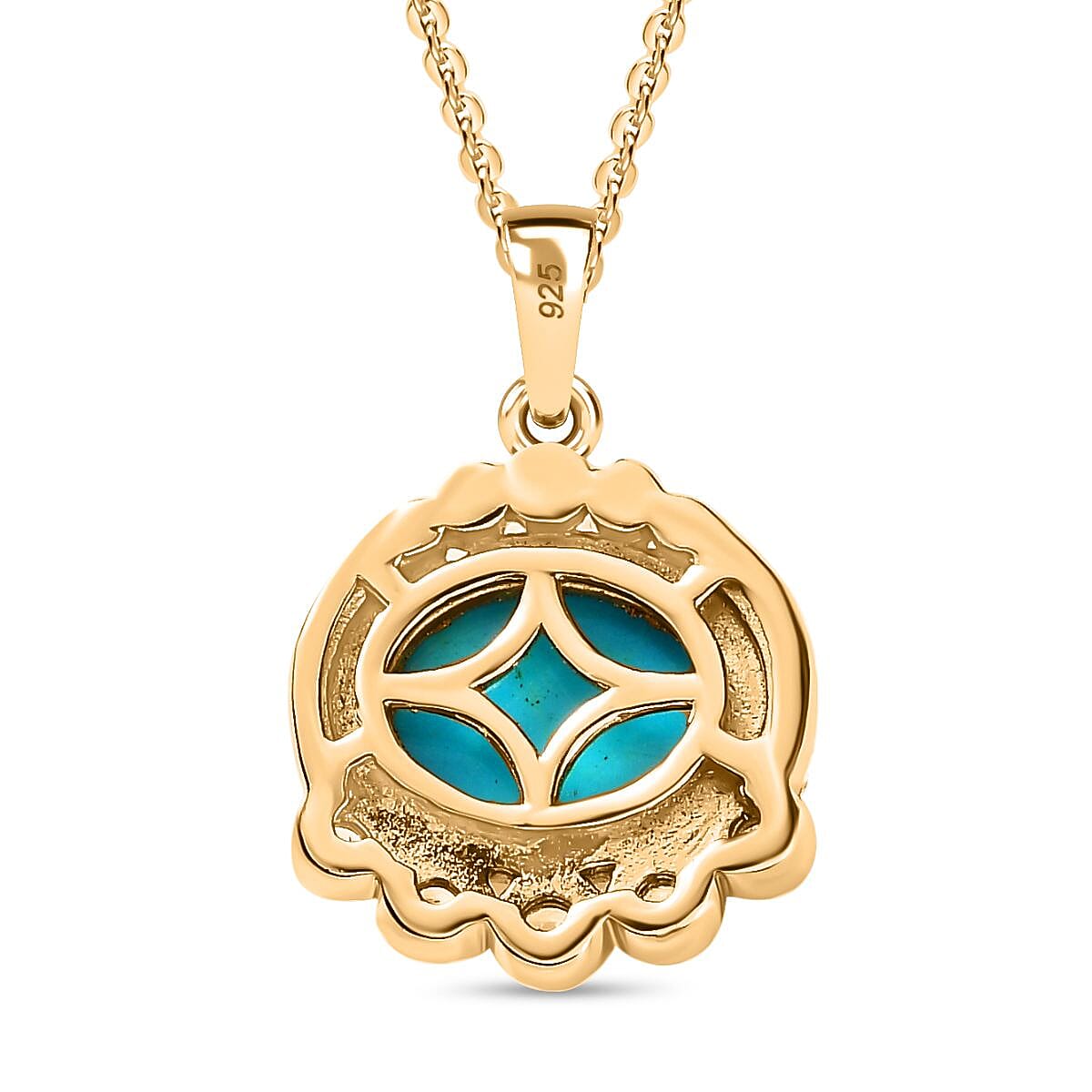 Arizona Sleeping Beauty Turquoise &amp; Natural Zircon Pendant with Chain (Size 20) in 18K Yellow Gold Vermeil Plated Sterling Silver 2.08 Ct. 4231333 4