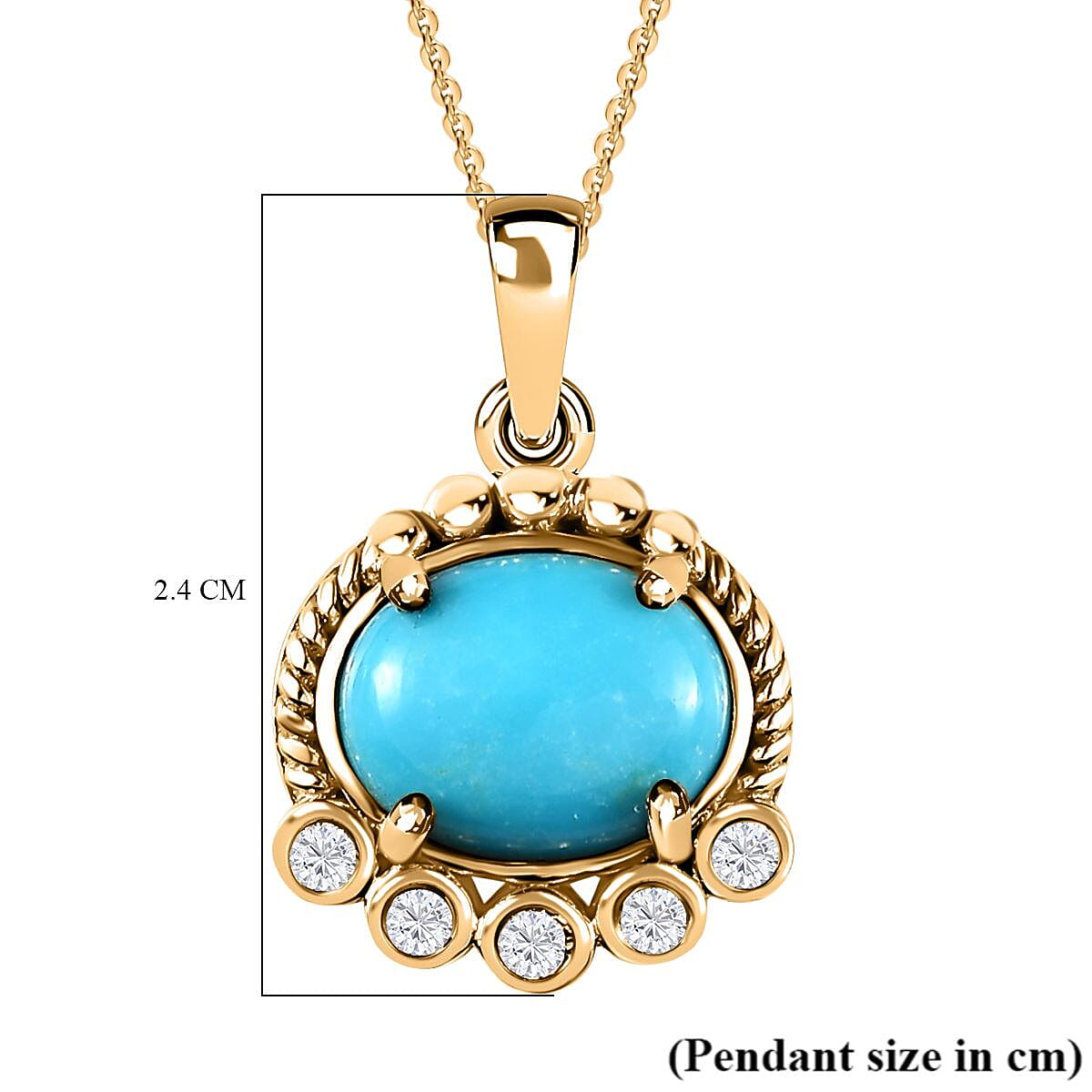Arizona Sleeping Beauty Turquoise &amp; Natural Zircon Pendant with Chain (Size 20) in 18K Yellow Gold Vermeil Plated Sterling Silver 2.08 Ct. 4231333 6