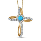 Sleeping Beauty Turquoise,  White Zircon Pendant with Chain (Size 20) in Vermeil YG Sterling Silver 1.60 ct  Silver Wt. 5.87 Gms  2.110  Ct.