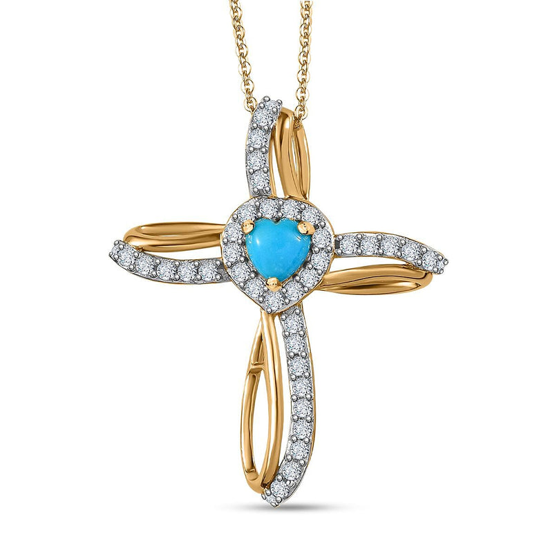 Sleeping Beauty Turquoise,  White Zircon Pendant with Chain (Size 20) in Vermeil YG Sterling Silver 1.60 ct  Silver Wt. 5.87 Gms  2.110  Ct.