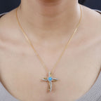 Sleeping Beauty Turquoise,  White Zircon Pendant with Chain (Size 20) in Vermeil YG Sterling Silver 1.60 ct  Silver Wt. 5.87 Gms  2.110  Ct.