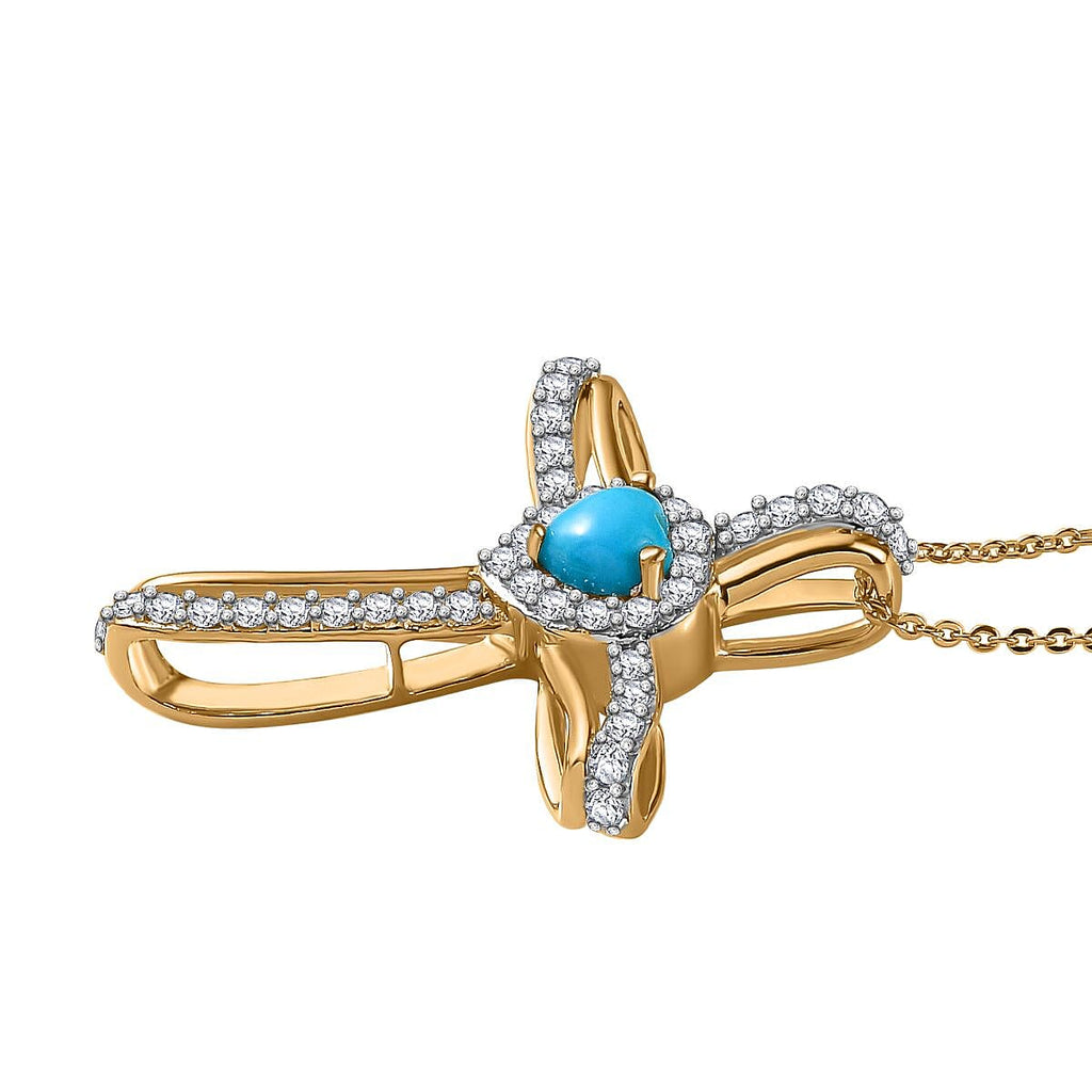 Sleeping Beauty Turquoise,  White Zircon Pendant with Chain (Size 20) in Vermeil YG Sterling Silver 1.60 ct  Silver Wt. 5.87 Gms  2.110  Ct.