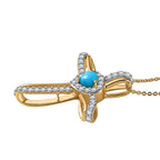 Sleeping Beauty Turquoise,  White Zircon Pendant with Chain (Size 20) in Vermeil YG Sterling Silver 1.60 ct  Silver Wt. 5.87 Gms  2.110  Ct.