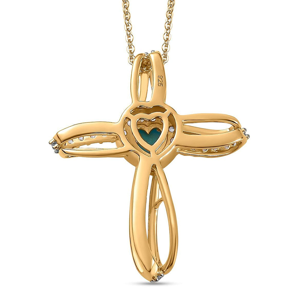 Sleeping Beauty Turquoise,  White Zircon Pendant with Chain (Size 20) in Vermeil YG Sterling Silver 1.60 ct  Silver Wt. 5.87 Gms  2.110  Ct.