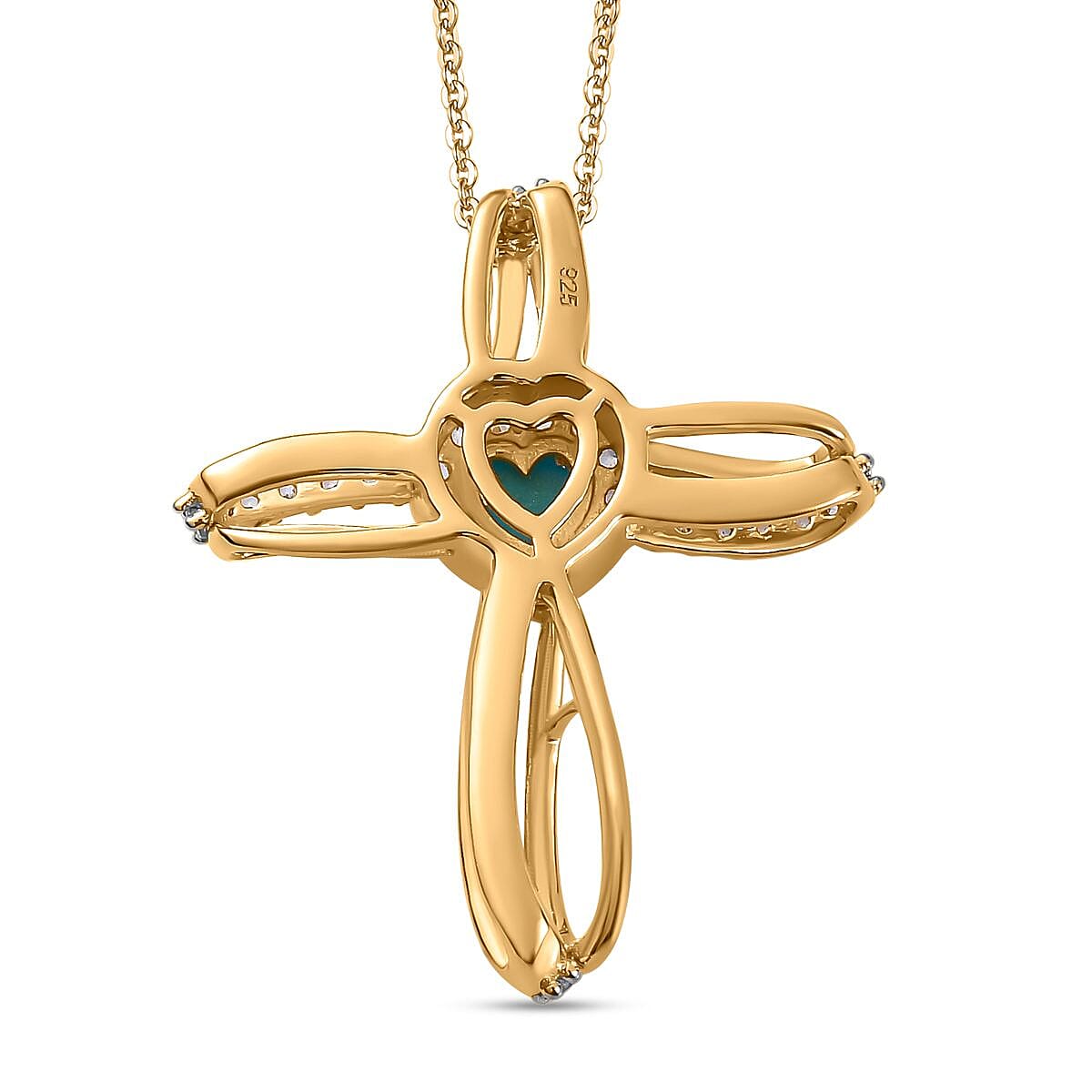 Sleeping Beauty Turquoise,  White Zircon Pendant with Chain (Size 20) in Vermeil YG Sterling Silver 1.60 ct  Silver Wt. 5.87 Gms  2.110  Ct. 4248624 5