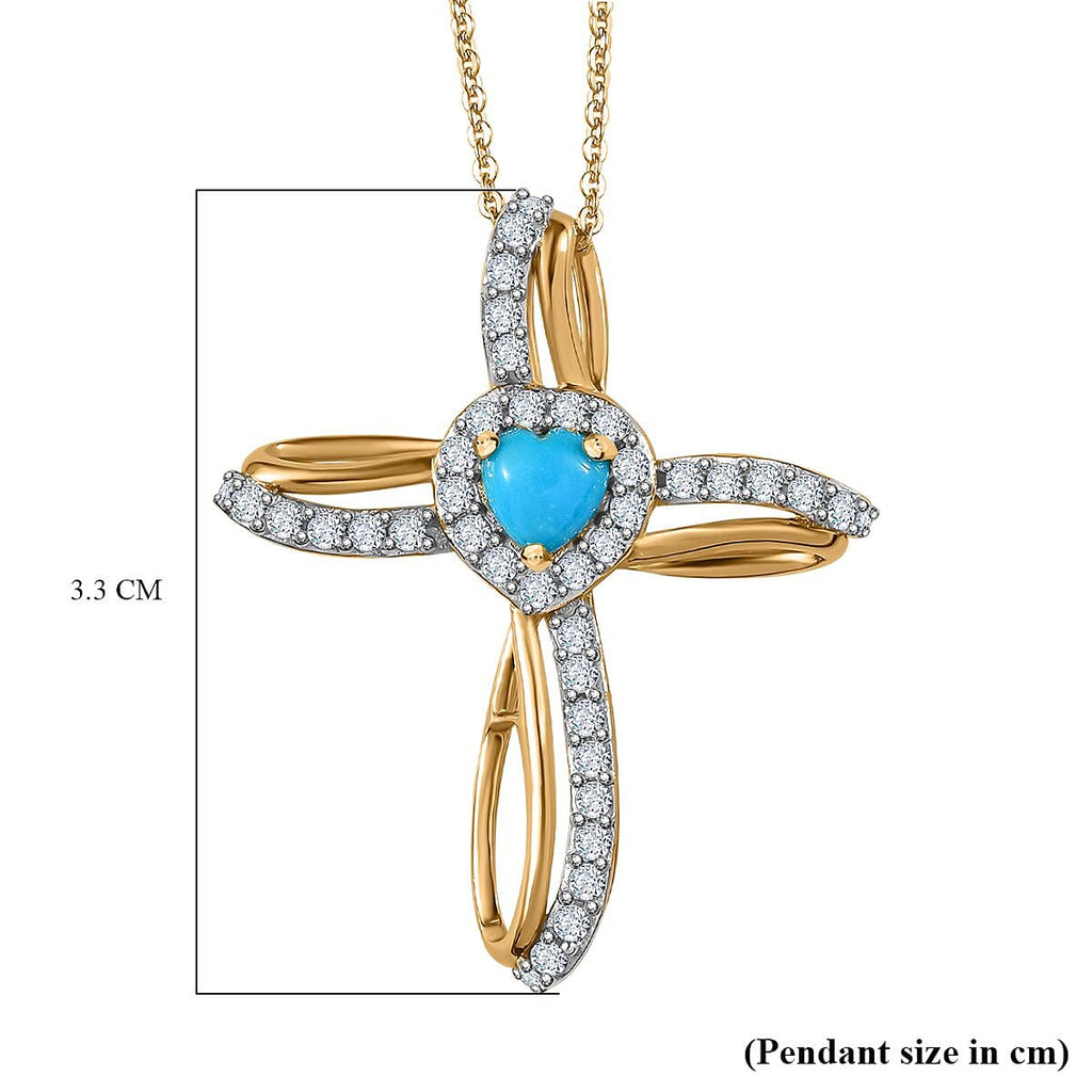 Sleeping Beauty Turquoise,  White Zircon Pendant with Chain (Size 20) in Vermeil YG Sterling Silver 1.60 ct  Silver Wt. 5.87 Gms  2.110  Ct.