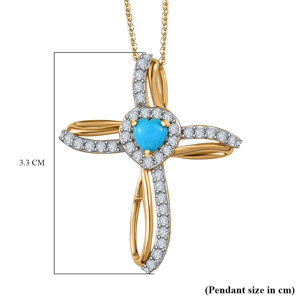 Sleeping Beauty Turquoise,  White Zircon Pendant with Chain (Size 20) in Vermeil YG Sterling Silver 1.60 ct  Silver Wt. 5.87 Gms  2.110  Ct. 4248624 7