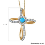 Sleeping Beauty Turquoise,  White Zircon Pendant with Chain (Size 20) in Vermeil YG Sterling Silver 1.60 ct  Silver Wt. 5.87 Gms  2.110  Ct.