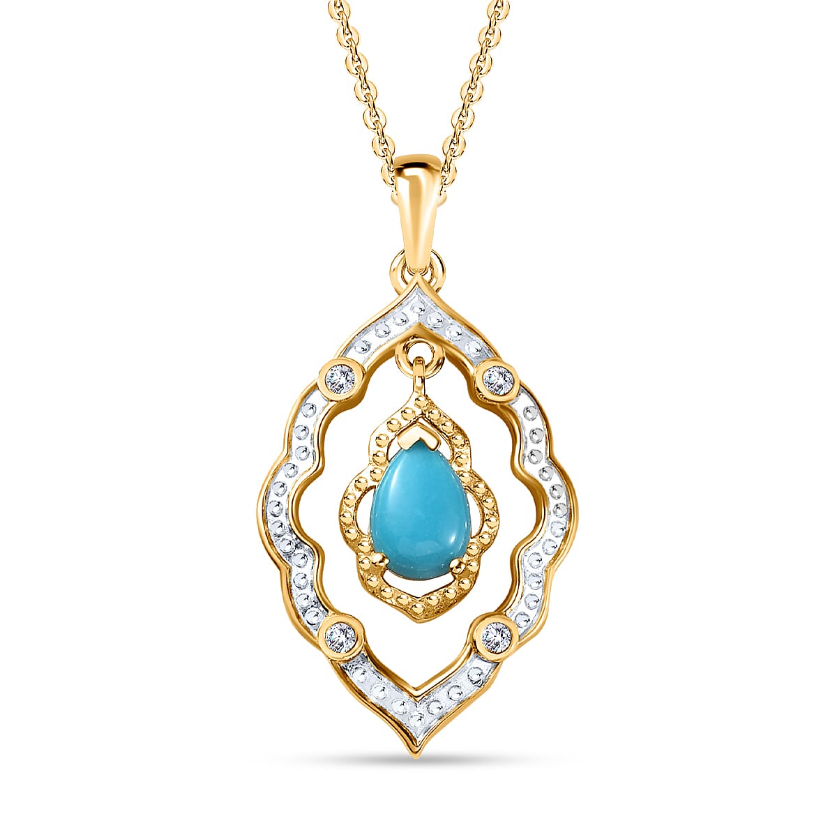 Arizona Sleeping Beauty Turquoise and Natural Zircon Pendant with Chain (Size 20) in 18K Gold Vermeil Plated Sterling Silver 4254884 0