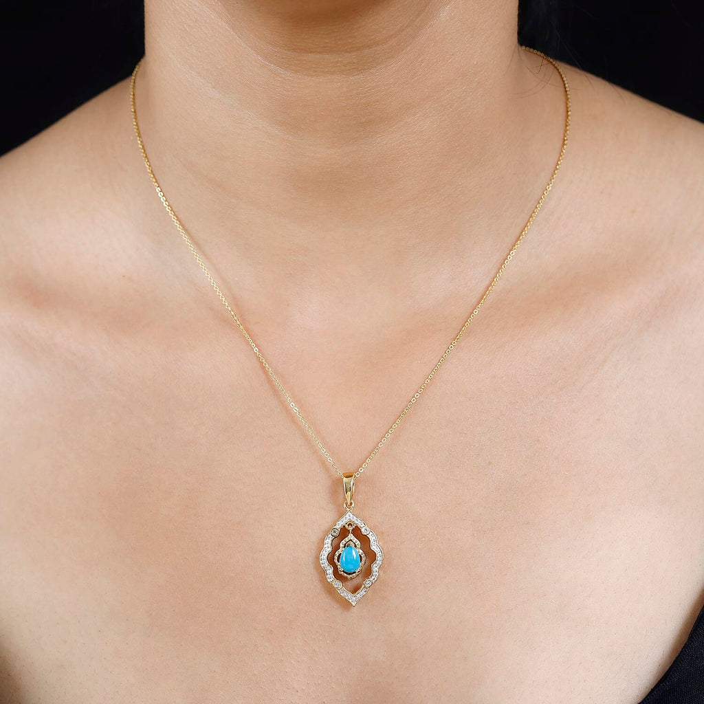 Arizona Sleeping Beauty Turquoise & Natural Zircon Pendant with Chain (Size 20) in 18K Gold Vermeil Sterling Silver