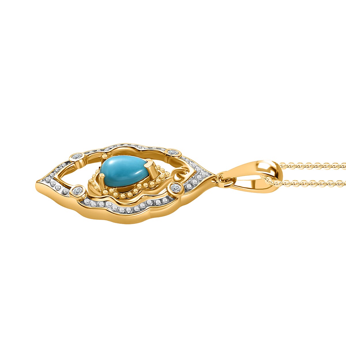 Arizona Sleeping Beauty Turquoise and Natural Zircon Pendant with Chain (Size 20) in 18K Gold Vermeil Plated Sterling Silver 4254884 4
