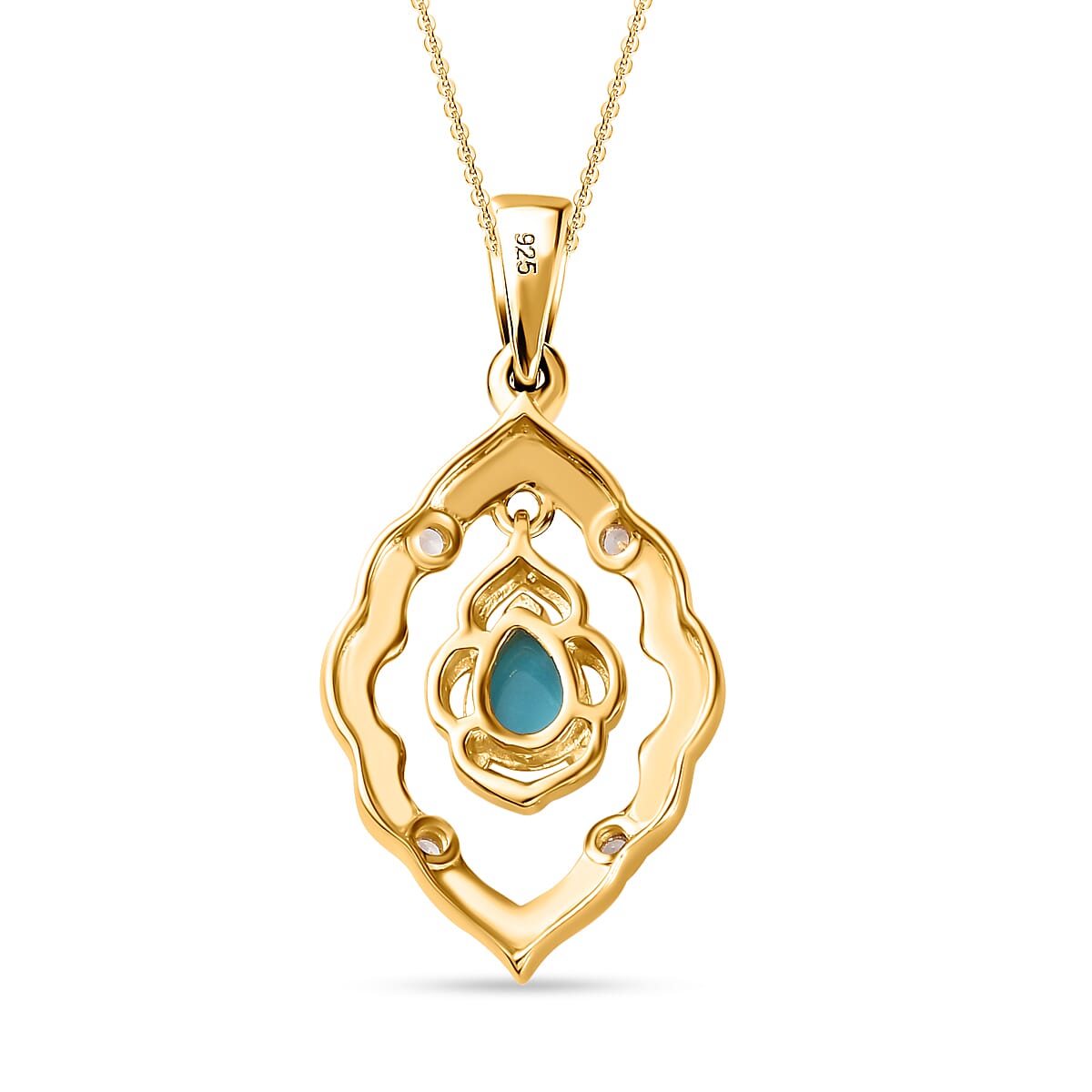 Arizona Sleeping Beauty Turquoise and Natural Zircon Pendant with Chain (Size 20) in 18K Gold Vermeil Plated Sterling Silver 4254884 5