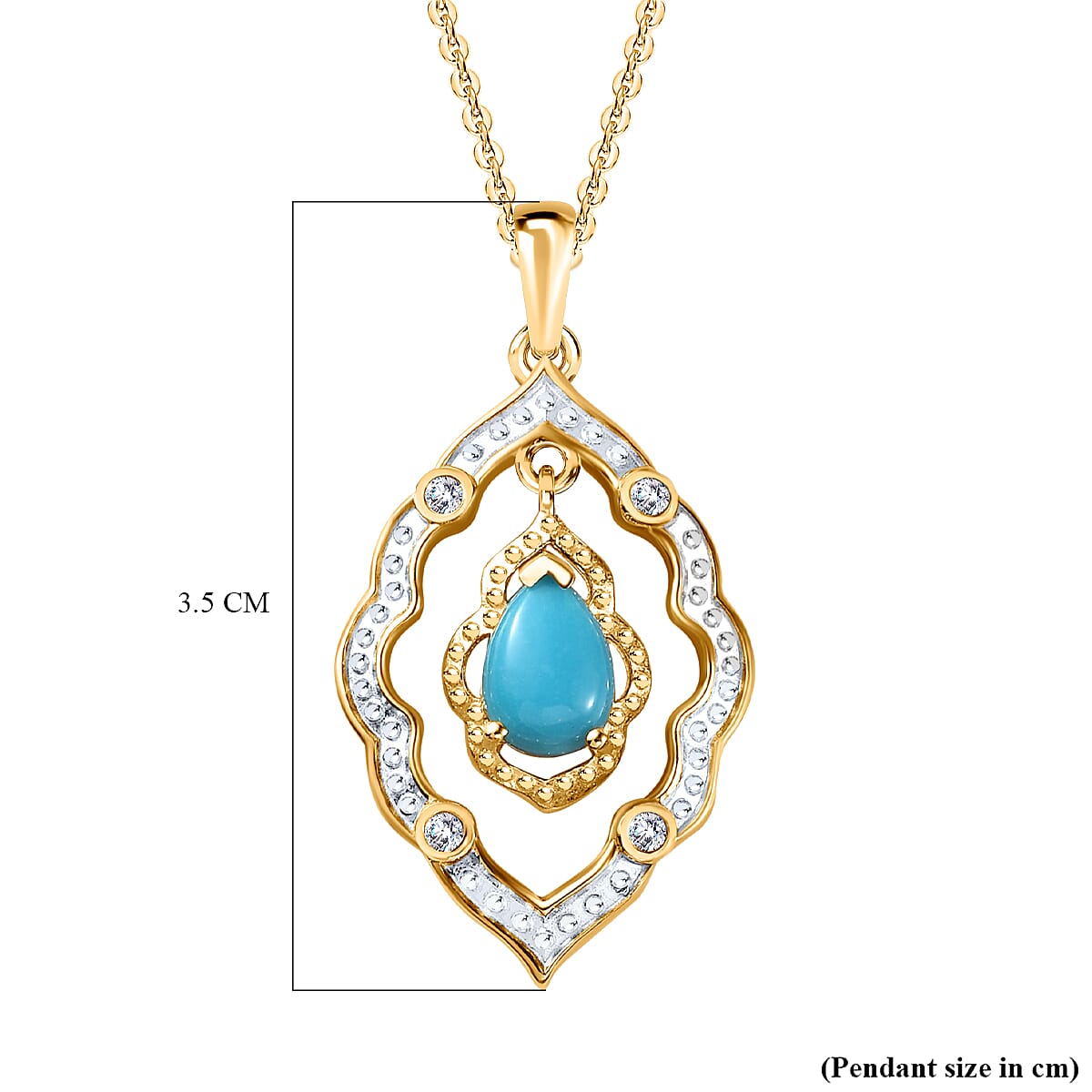 Arizona Sleeping Beauty Turquoise and Natural Zircon Pendant with Chain (Size 20) in 18K Gold Vermeil Plated Sterling Silver 4254884 6