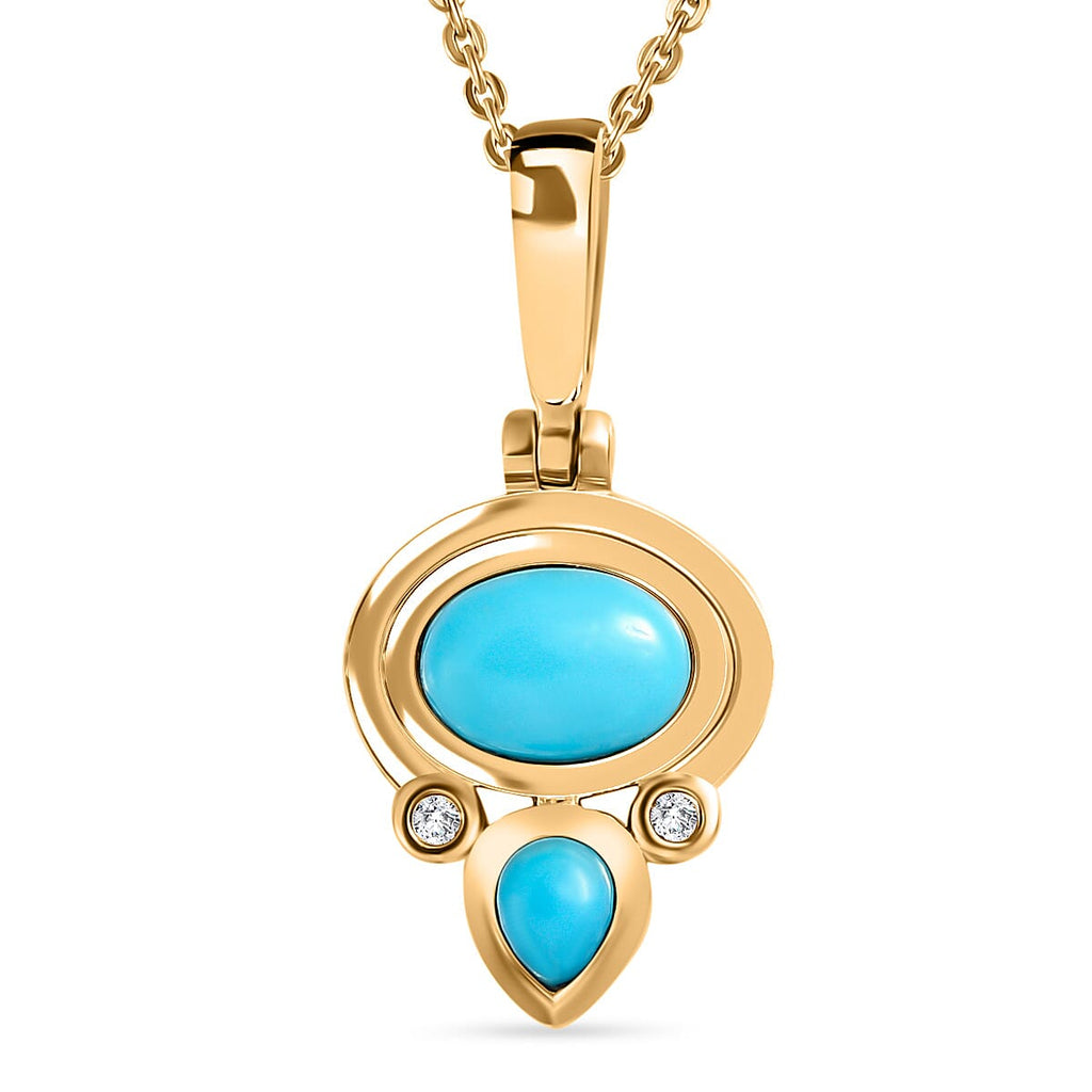 Arizona Sleeping Beauty Turquoise & Natural Zircon Pendant with Chain (Size 20) in 18K Gold Vermeil Sterling Silver