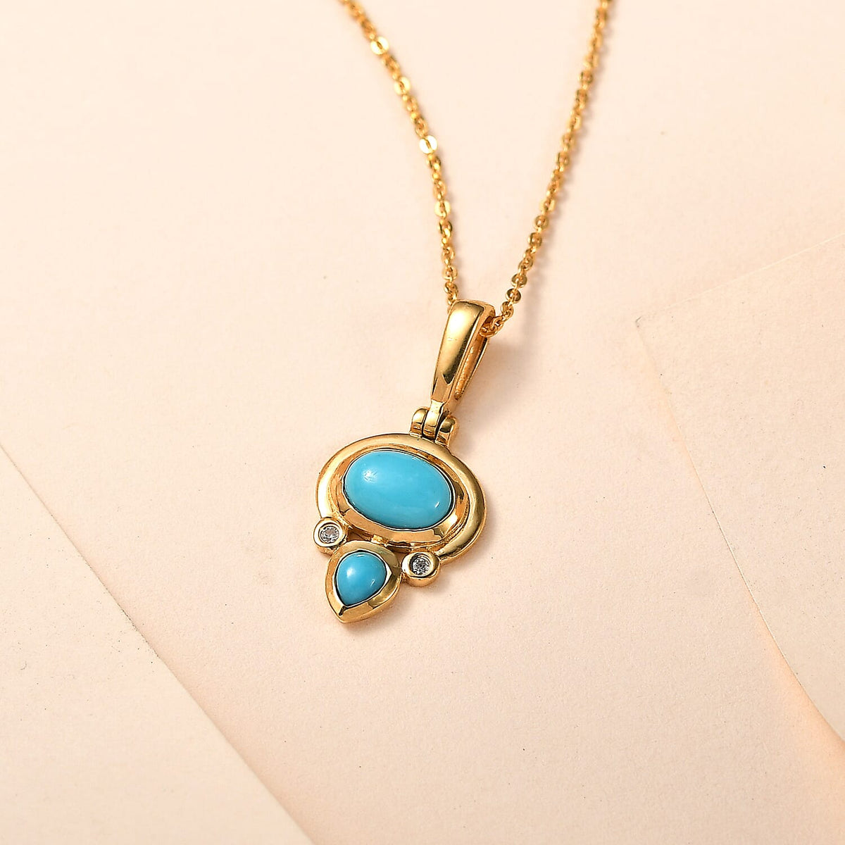 Arizona Sleeping Beauty Turquoise and Natural Zircon Pendant with Chain (Size 20) in 18K Gold Vermeil Plated Sterling Silver 4259494 3