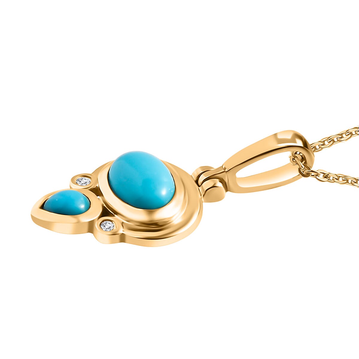 Arizona Sleeping Beauty Turquoise and Natural Zircon Pendant with Chain (Size 20) in 18K Gold Vermeil Plated Sterling Silver 4259494 4