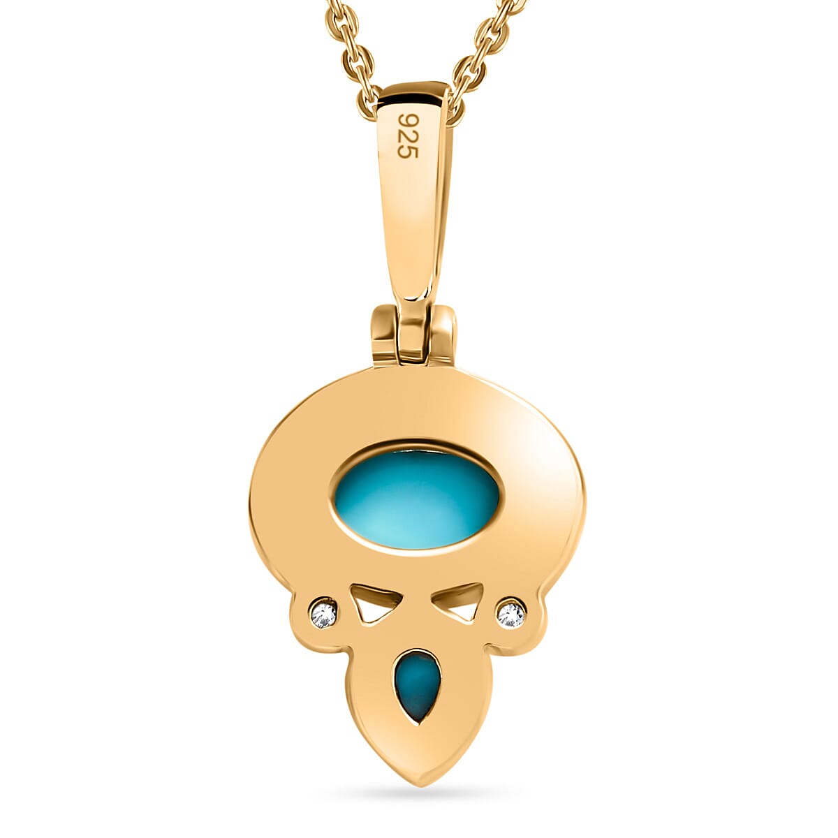 Arizona Sleeping Beauty Turquoise and Natural Zircon Pendant with Chain (Size 20) in 18K Gold Vermeil Plated Sterling Silver 4259494 5