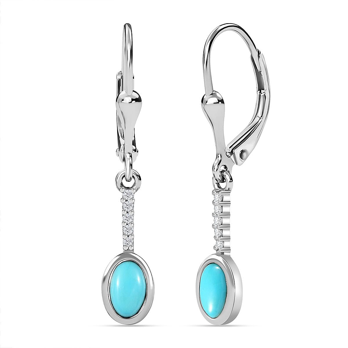 Arizona Sleeping Beauty Turquoise &amp; Natural Zircon Dangle Earrings in Platinum Overlay Sterling Silver 7772791 0