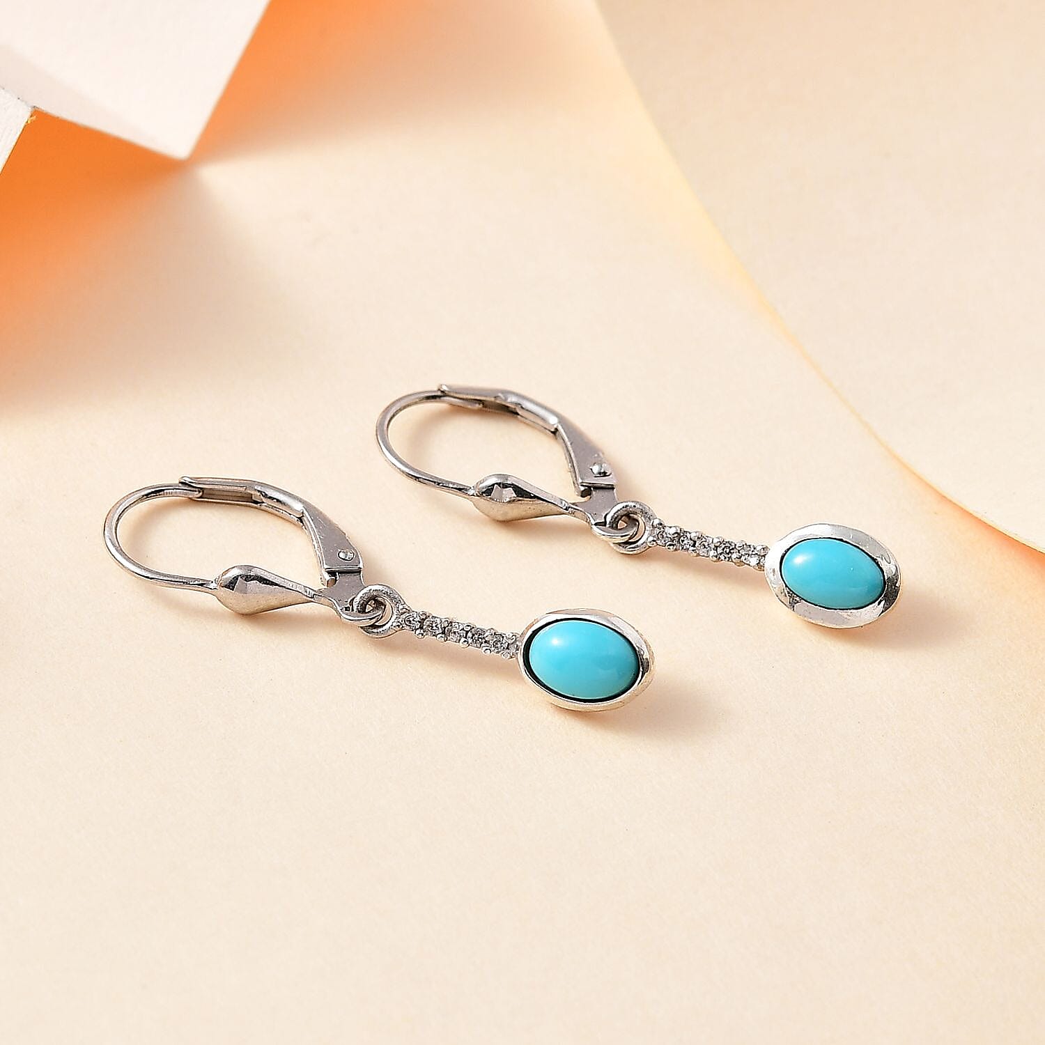 Arizona Sleeping Beauty Turquoise &amp; Natural Zircon Dangle Earrings in Platinum Overlay Sterling Silver 7772791 2