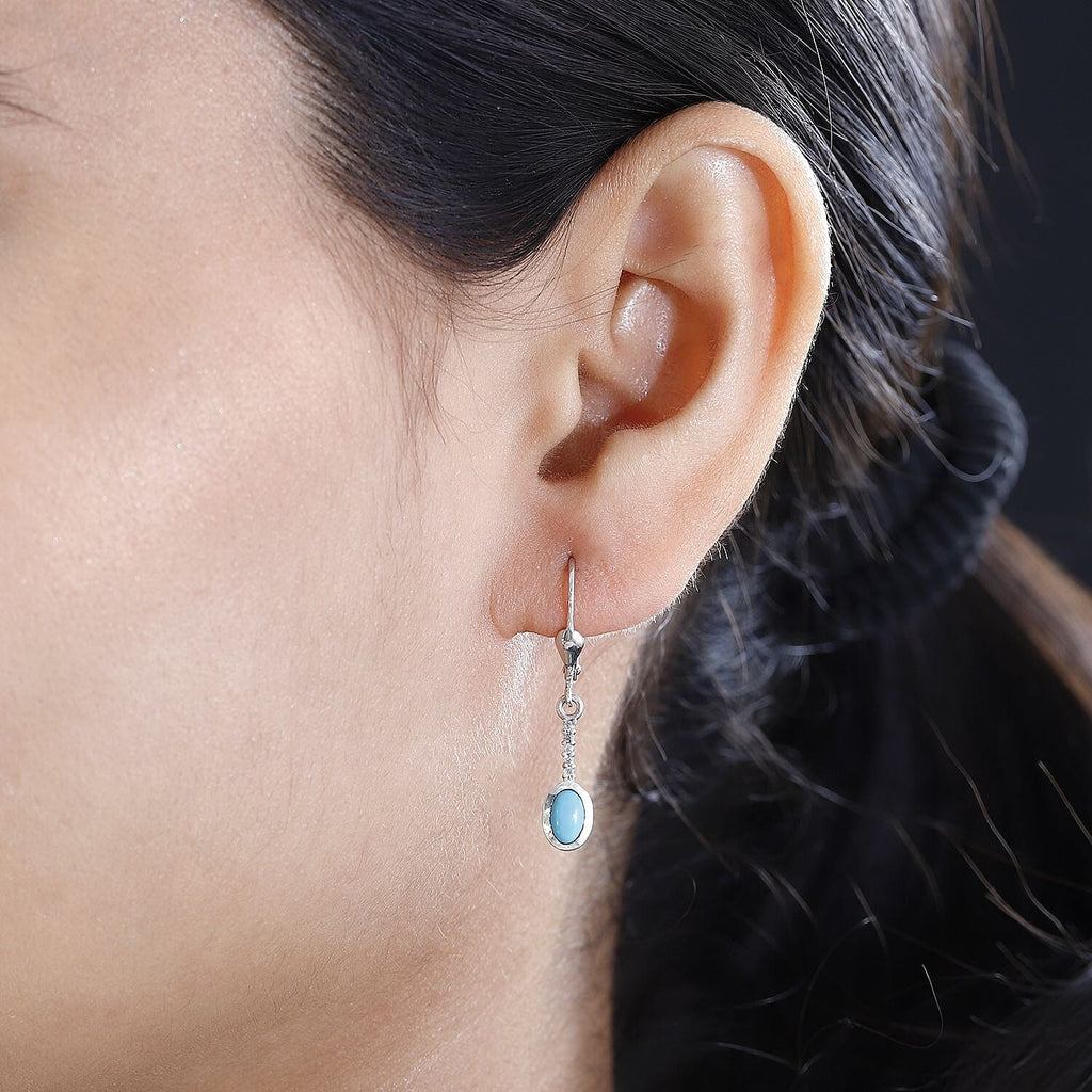 Arizona Sleeping Beauty Turquoise & Natural Zircon Dangle Earrings in Platinum Overlay Sterling Silver